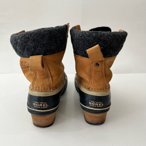 Sorel Duck Boot Size 7.5 Slimpack II Lace Up Brown Leather Gray Wool - Picture 6 of 15